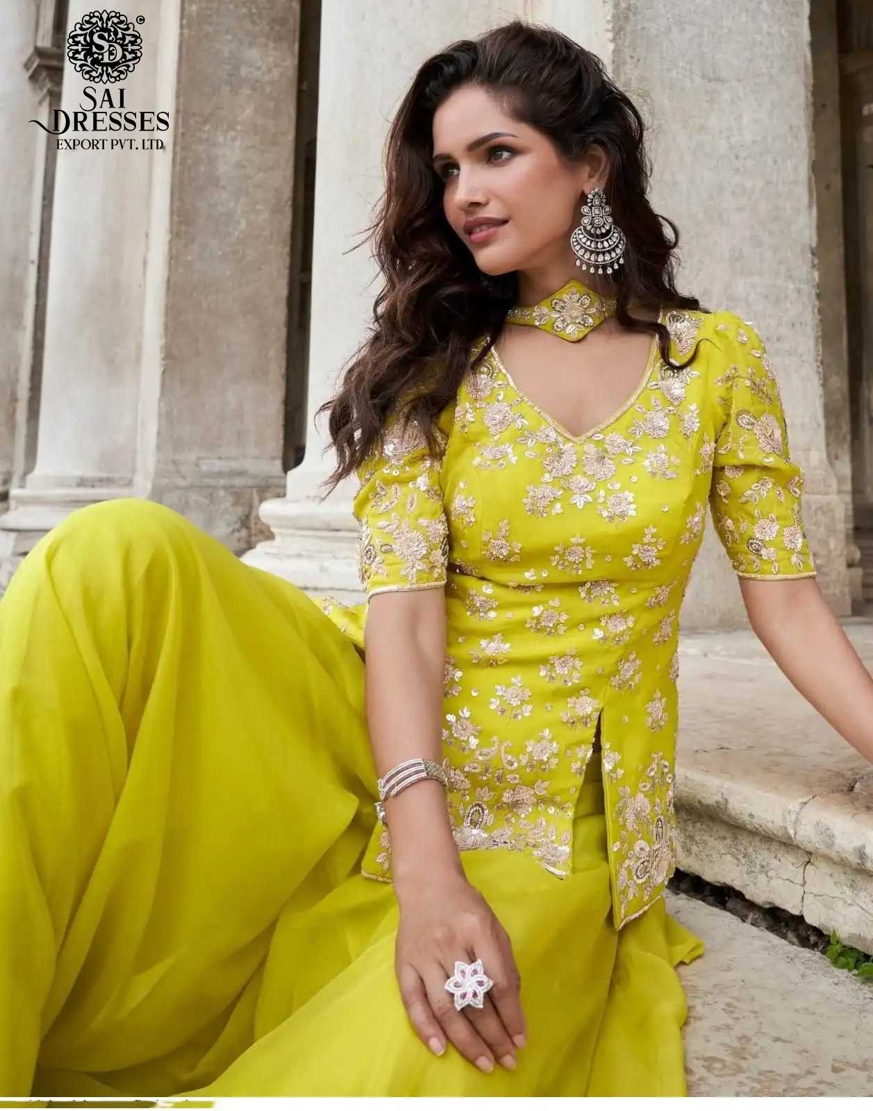 PREMIUM REAL GEORGETTE SILK HEAVY EMBROIDERED TOP WITH FLARED GARARA STYLE BOTTOM – ELEGANT FESTIVE AND PARTY WEAR COLLECTION