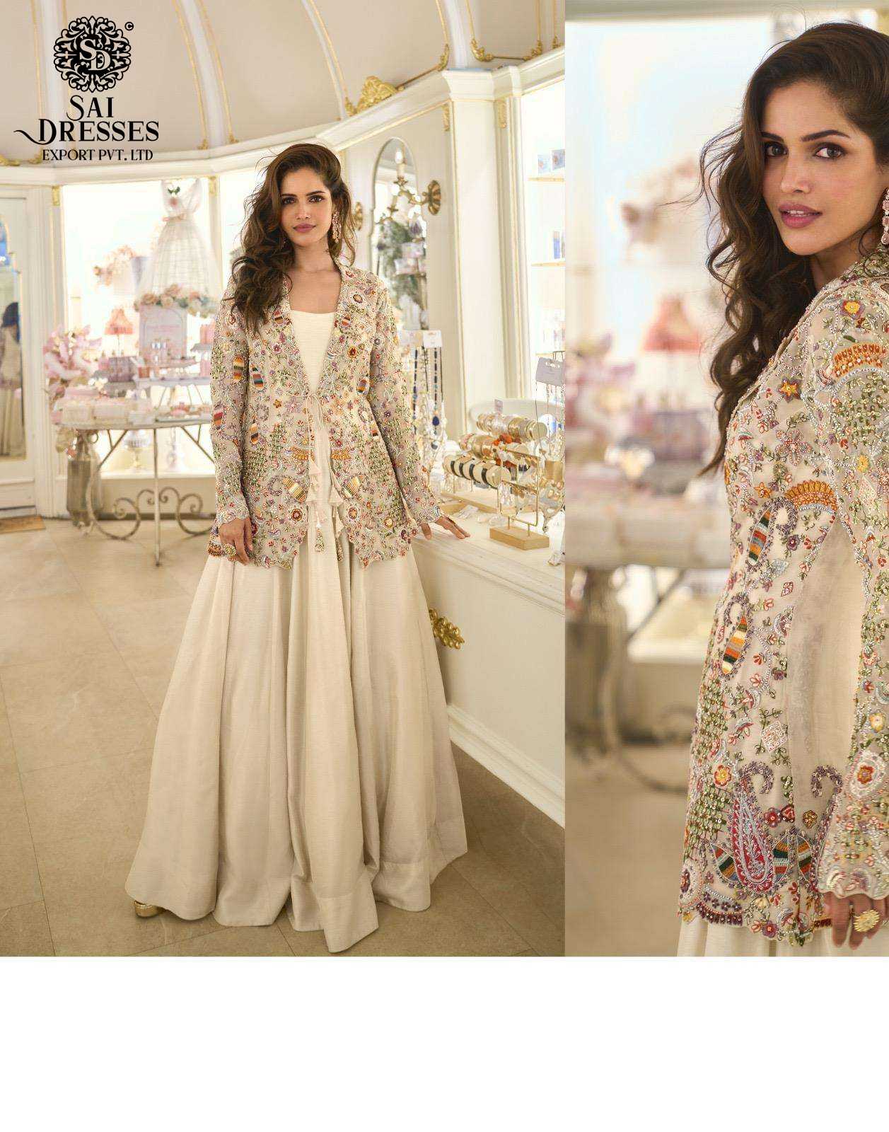 PREMIUM REAL SILK DRESSES WITH HEAVY EMBROIDERED JACKET STYLE DESIGN IN IVORY AND WINE SHADES