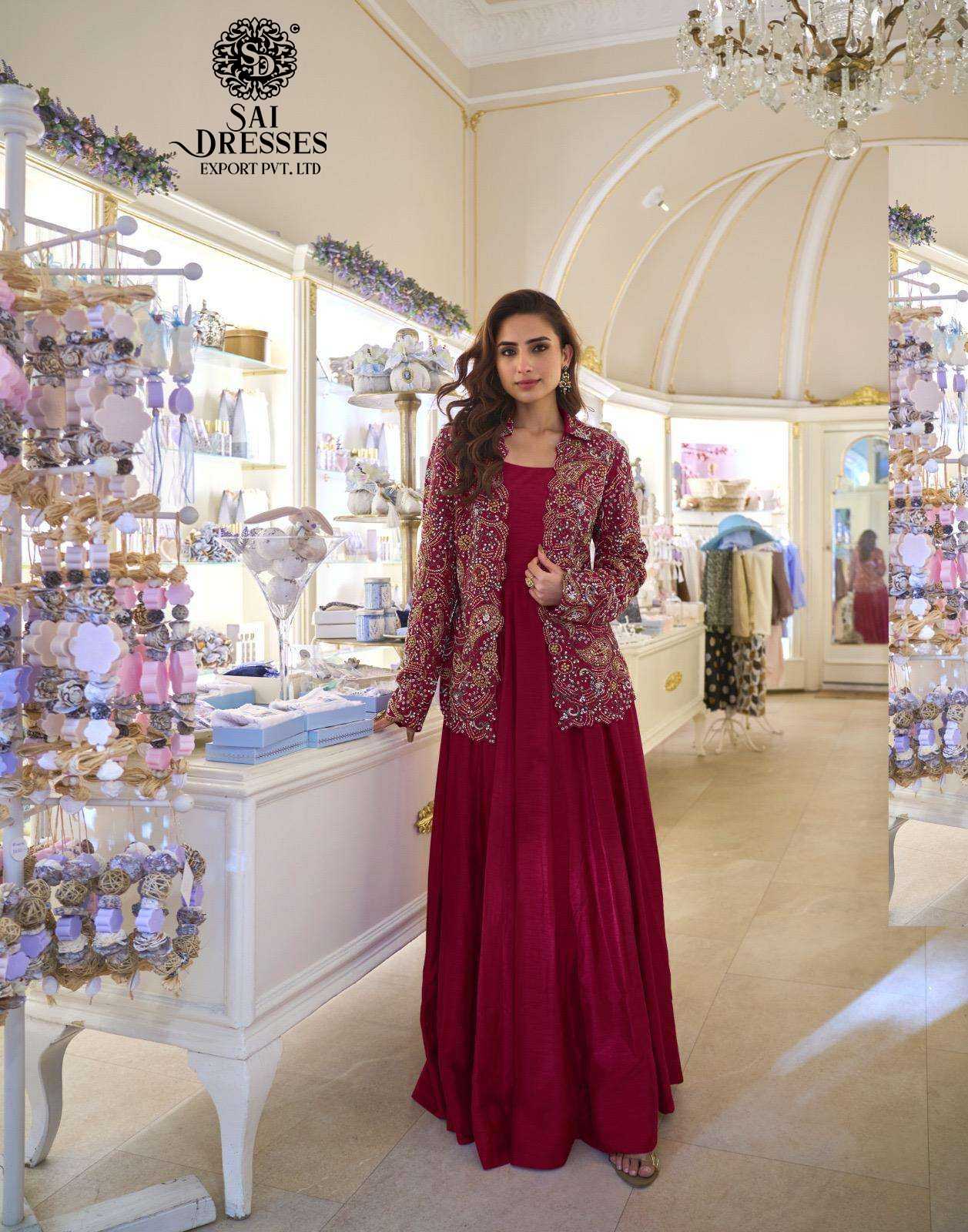 PREMIUM REAL SILK DRESSES WITH HEAVY EMBROIDERED JACKET STYLE DESIGN IN IVORY AND WINE SHADES