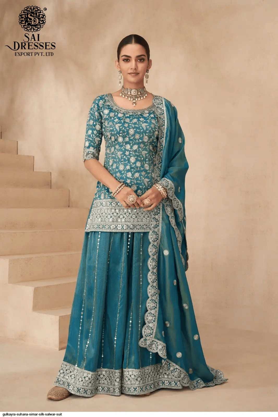 PREMIUM REAL SIMAR SILK DESIGNER SHARARA SET WITH HEAVY EMBROIDERY AND ELEGANT DUPATTA – LUXURY FESTIVE & WEDDING WEAR COLLECTION