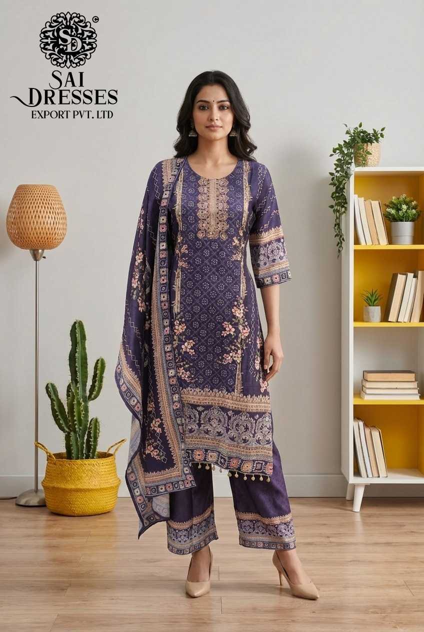 PREMIUM ROYAL PURPLE CHINON KURTI PANT DUPATTA SET WITH HEAVY HAND WORK AND TRADITIONAL PRINT DETAILING