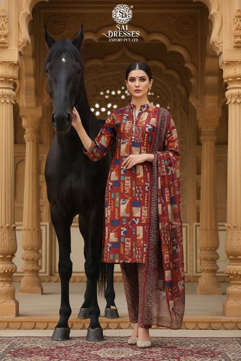 PREMIUM RUST MAROON MODAL SILK HAND WORK KURTI PANT DUPATTA SET WITH CLASSIC ETHNIC PRINT