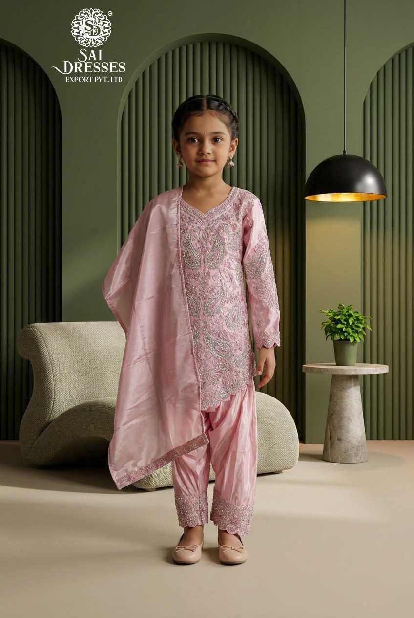 PREMIUM SILK KIDS SUIT WITH HEAVY BEADS & SEQUENCE HANDWORK IN BLUSH PINK COLOUR