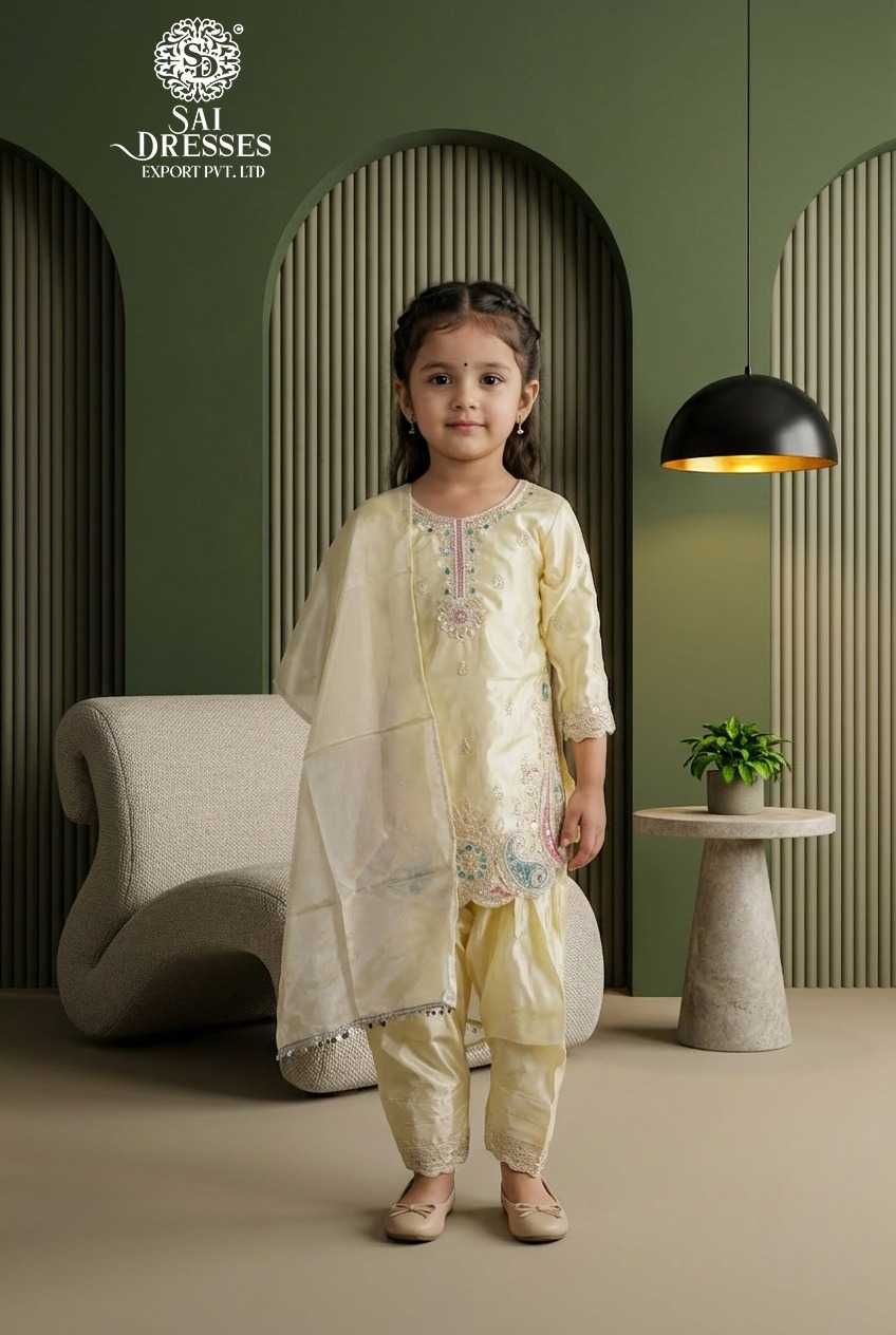 PREMIUM SILK KIDS SUIT WITH HEAVY BEADS & SEQUENCE HANDWORK IN BUTTER CREAM YELLOW 