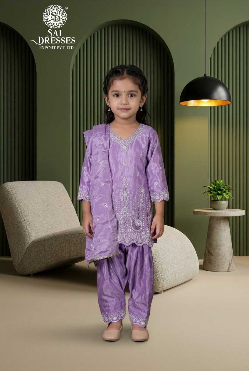 PREMIUM SILK KIDS SUIT WITH HEAVY BEADS & SEQUENCE HANDWORK IN LILAC PURPLE COLOUR