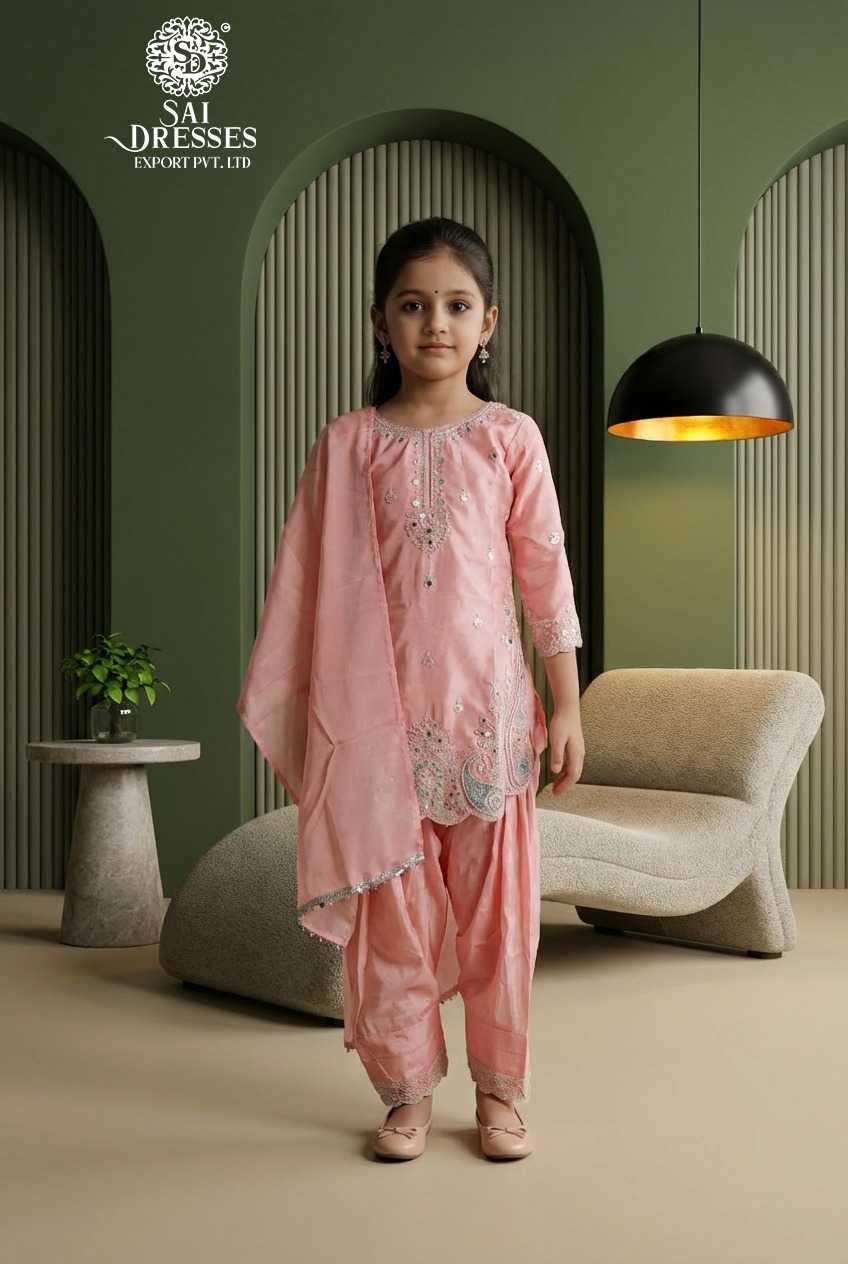 PREMIUM SILK KIDS SUIT WITH HEAVY BEADS & SEQUENCE HANDWORK IN ROSE PEACH