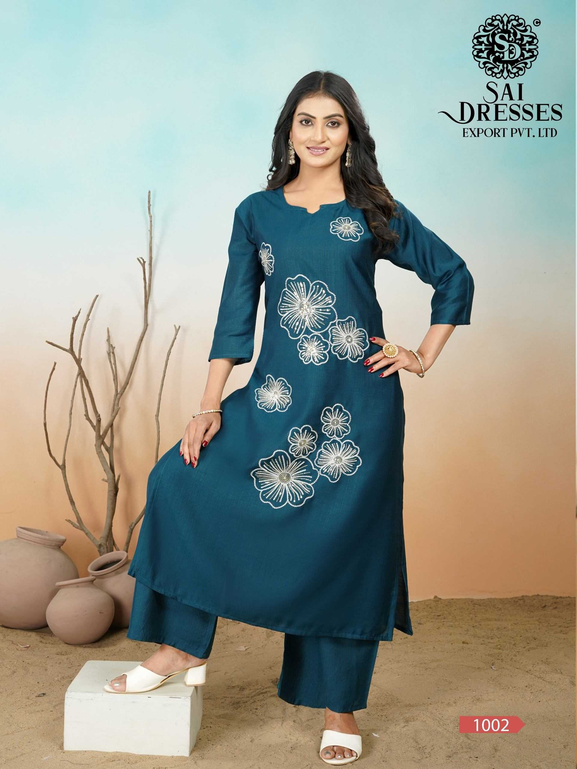 PREMIUM TEAL BLUE STRAIGHT KURTI PANT SET WITH ELEGANT FLORAL EMBROIDERY | WOMEN’S ETHNIC DAILY, OFFICE & FESTIVE WEAR COLLECTION
