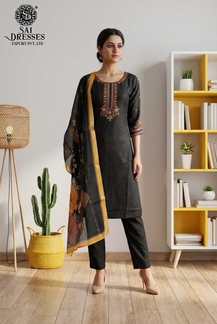 PREMIUM VATICAN SILK BLACK EMBROIDERED STRAIGHT CUT KURTI WITH MATCHING PANTS AND ELEGANT DUPATTA FOR WOMEN