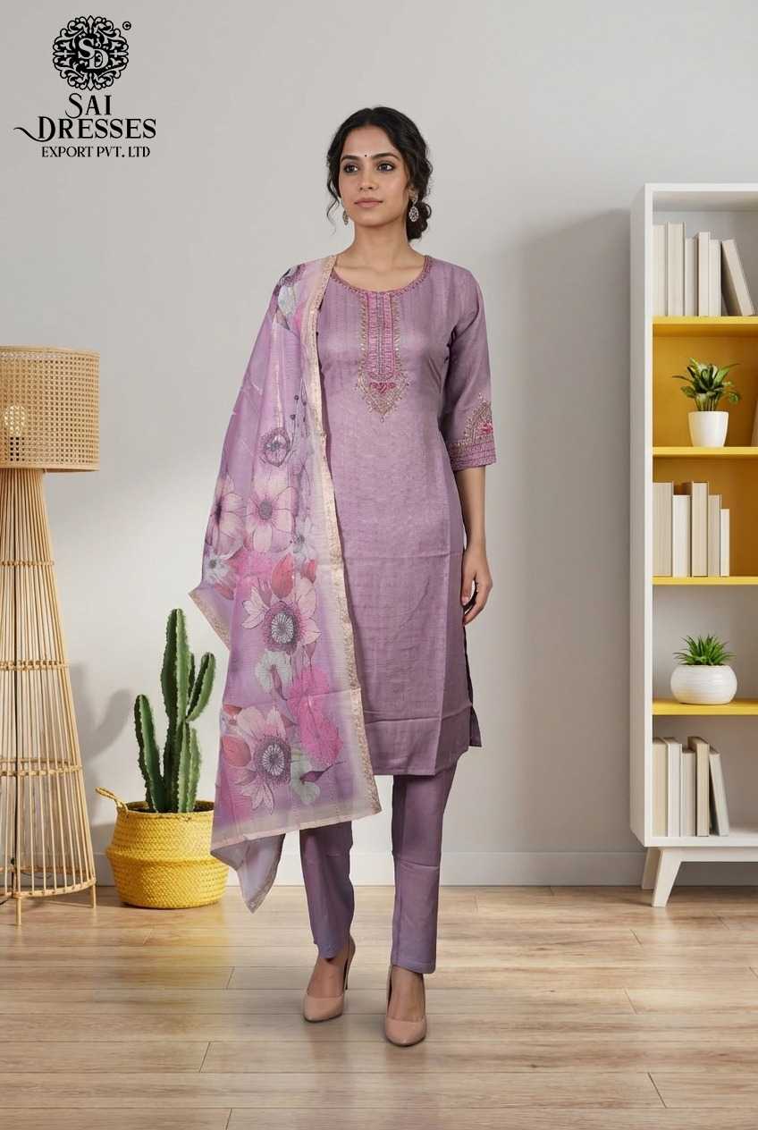 PREMIUM VATICAN SILK LEVENDER EMBROIDERED STRAIGHT CUT KURTI WITH MATCHING PANTS AND ELEGANT DUPATTA FOR WOMEN