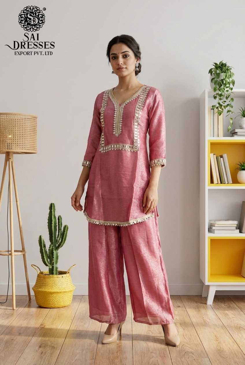 PREMIUM VISCOSE SHIMMER STRAIGHT ROSE PINK KURTI WITH HEAVY HANDWORK AND ELEGANT EMBELLISHMENTS, MATCHING PALAZZO PANTS FOR WOMEN