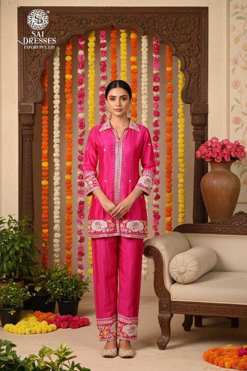 PURE CHINON HOT PINK KURTI SET WITH HEAVY HANDWORK AND RICH EMBROIDERY DETAILING