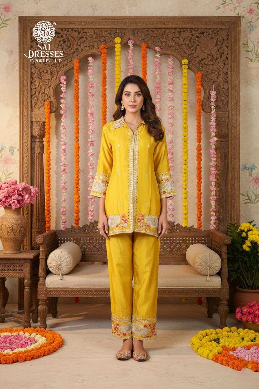 PURE CHINON MUSTARD YELLOW KURTI SET WITH HEAVY HANDWORK AND INTRICATE EMBROIDERY WORK