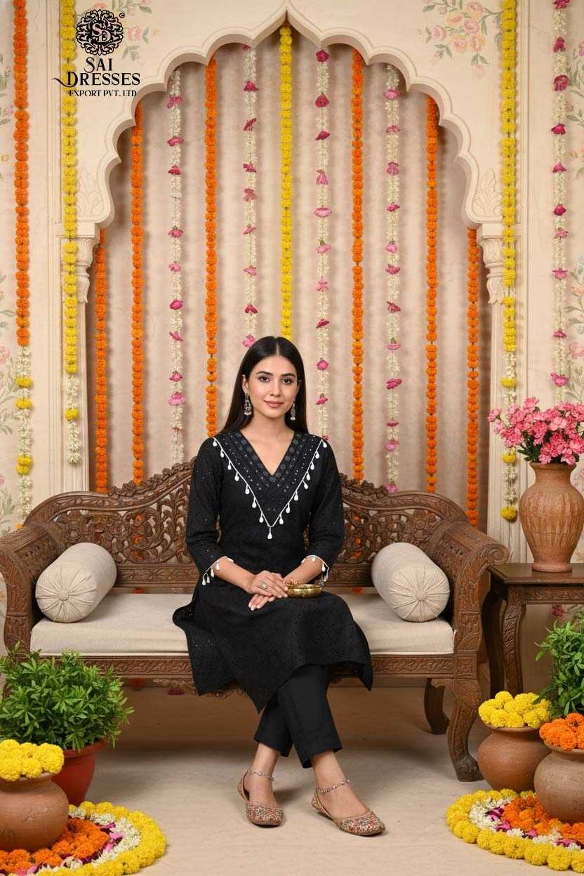 PURE COTTON JET BLACK KURTI SET WITH ELEGANT HANDWORK AND INTRICATE BORING WORK DETAILING