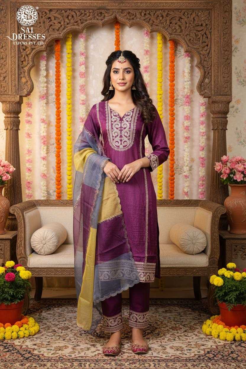 PURE DOLA SILK ROYAL WINE PURPLE SUIT WITH INTRICATE HEAVY HAND EMBROIDERY, LUXURIOUS FINISH AND GRAND FESTIVE LOOK