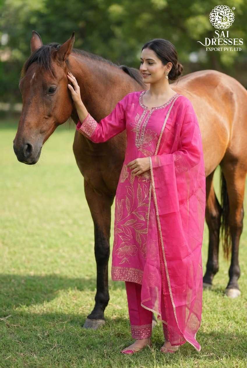 PURE DOLLA SILK RANI PINK SUIT WITH PREMIUM JACQUARD PATTERN, INTRICATE HEAVY HANDWORK AND ELEGANT DUPATTA