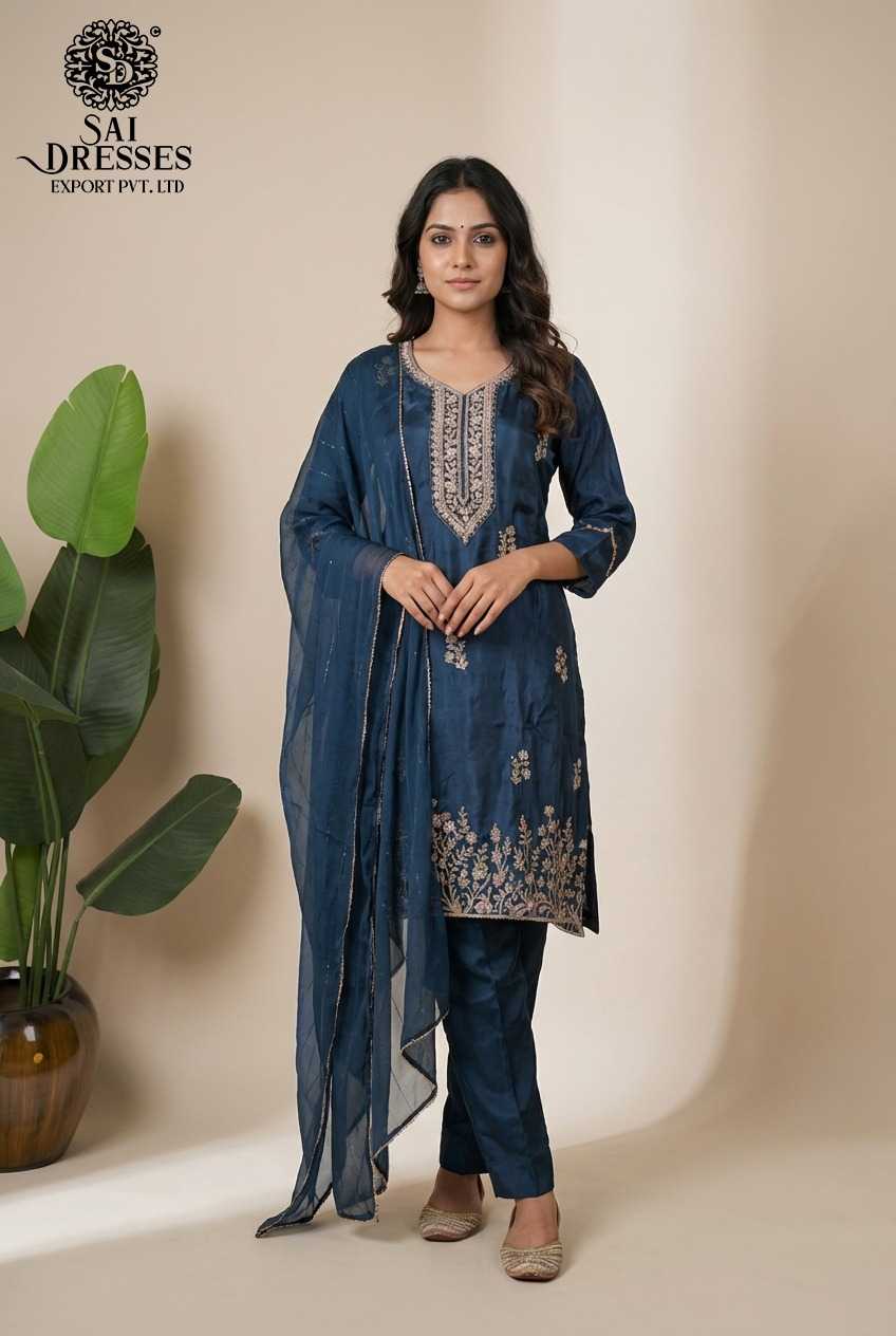 PURE NATURAL CREPE DEEP TEAL BLUE SUIT WITH EXCLUSIVE HEAVY HAND EMBROIDERY, SOFT FLOWY TEXTURE AND PREMIUM FESTIVE FINISH