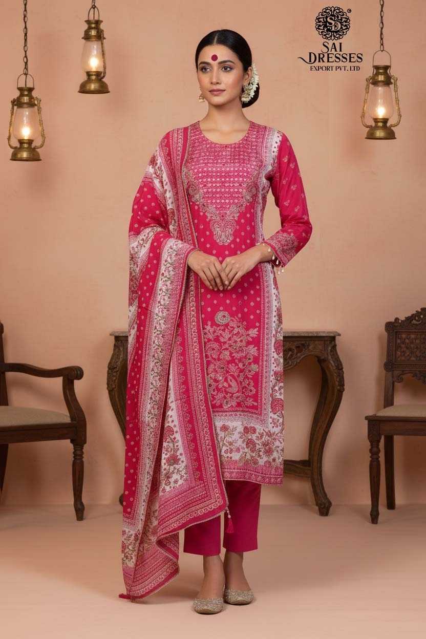 PURE NATURAL CREPE PINK ELEGANT FLORAL PRINTED SALWAR SUIT SET WITH MATCHING DUPATTA FOR WOMEN