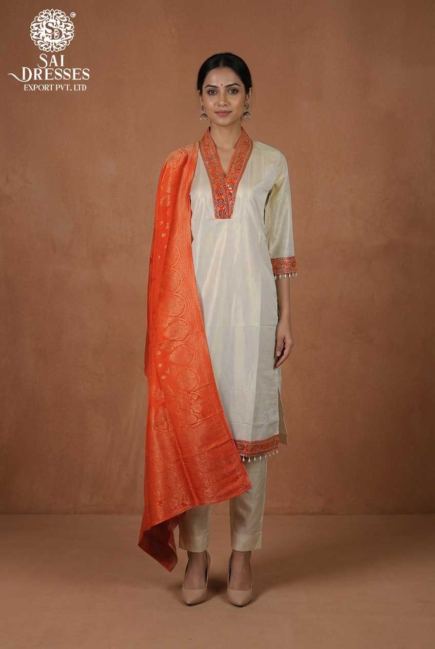 PURE SIMMER HEAVY SEQUENCE WORK EMBROIDERED STRAIGHT KURTA PANT SET WITH ORANGE CONTRAST DUPATTA – ELEGANT FESTIVE WEAR