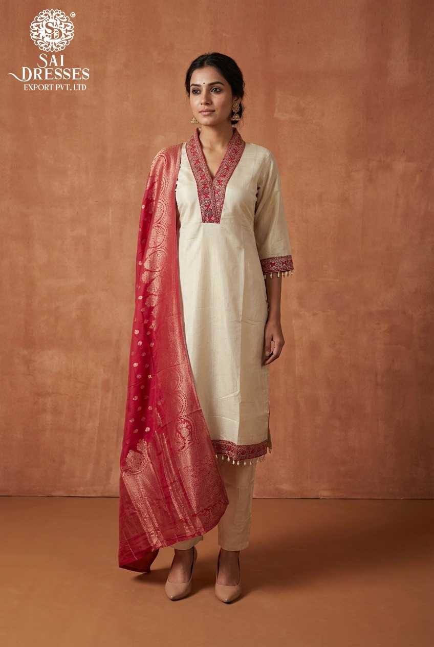 PURE SIMMER HEAVY SEQUENCE WORK EMBROIDERED STRAIGHT KURTA PANT SET WITH RED CONTRAST DUPATTA – ELEGANT FESTIVE WEAR