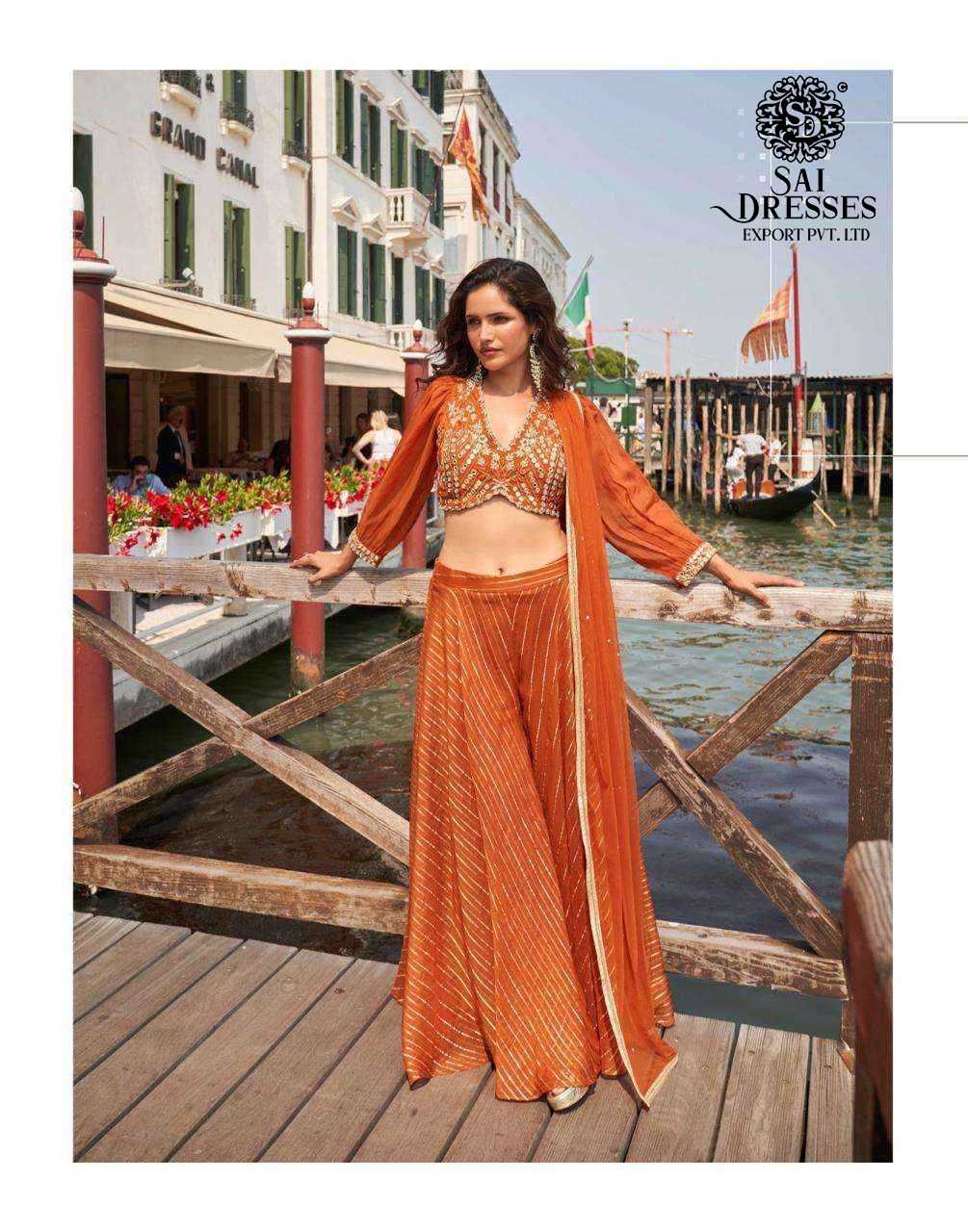 PURE VISCOS JACQUARD SILK DESIGNER EMBROIDERED CROP TOP WITH FLOWY PLAZZO AND MATCHING SHRUG SET