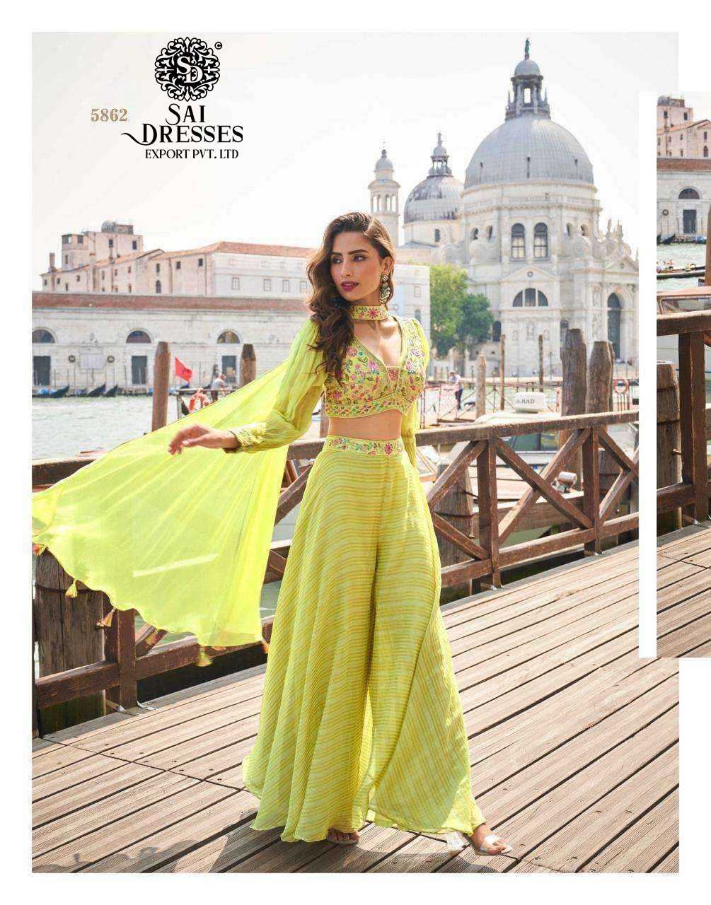 PURE VISCOS JACQUARD SILK DESIGNER EMBROIDERED CROP TOP WITH FLOWY PLAZZO AND MATCHING SHRUG SET