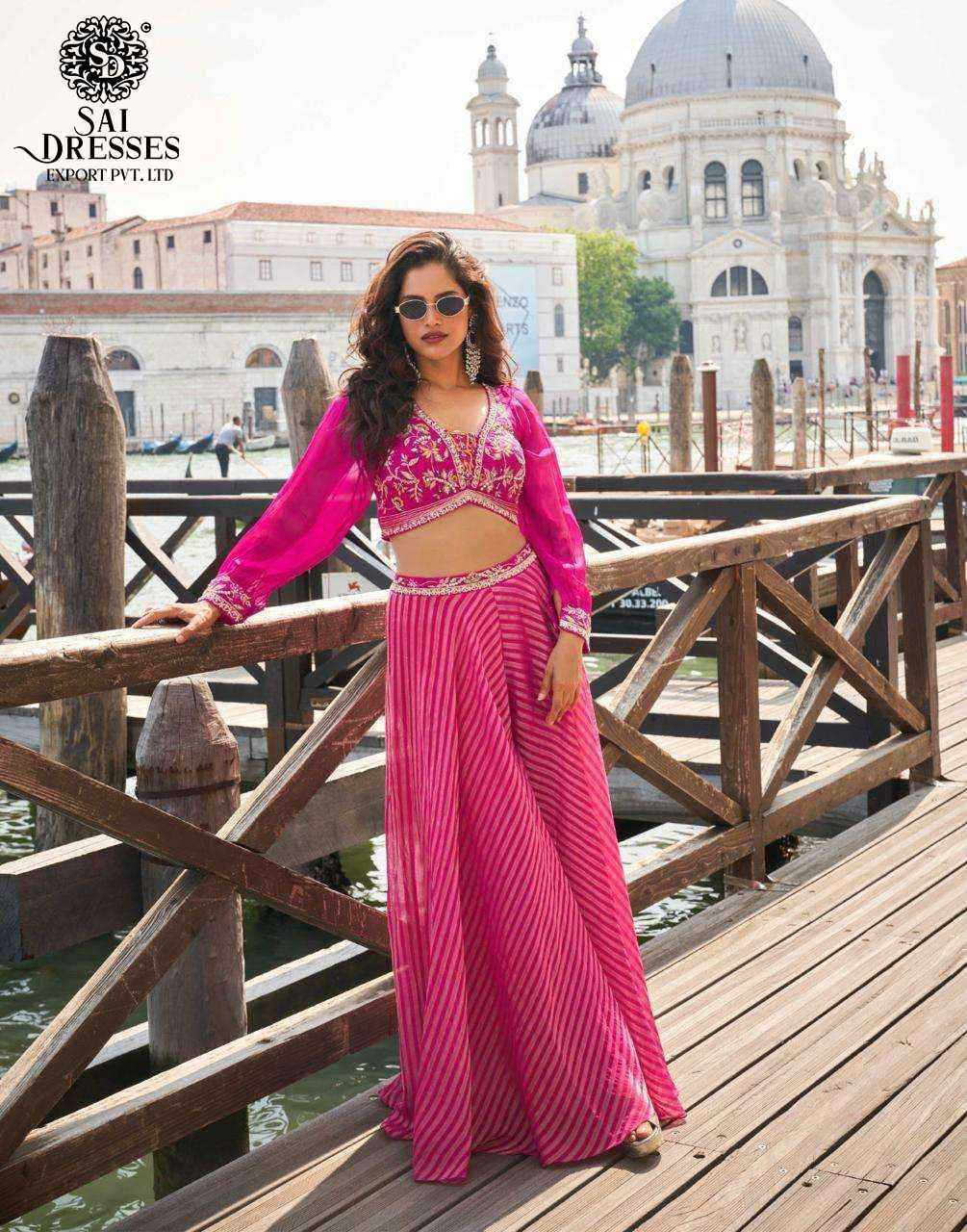 PURE VISCOS JACQUARD SILK DESIGNER EMBROIDERED CROP TOP WITH FLOWY PLAZZO AND MATCHING SHRUG SET