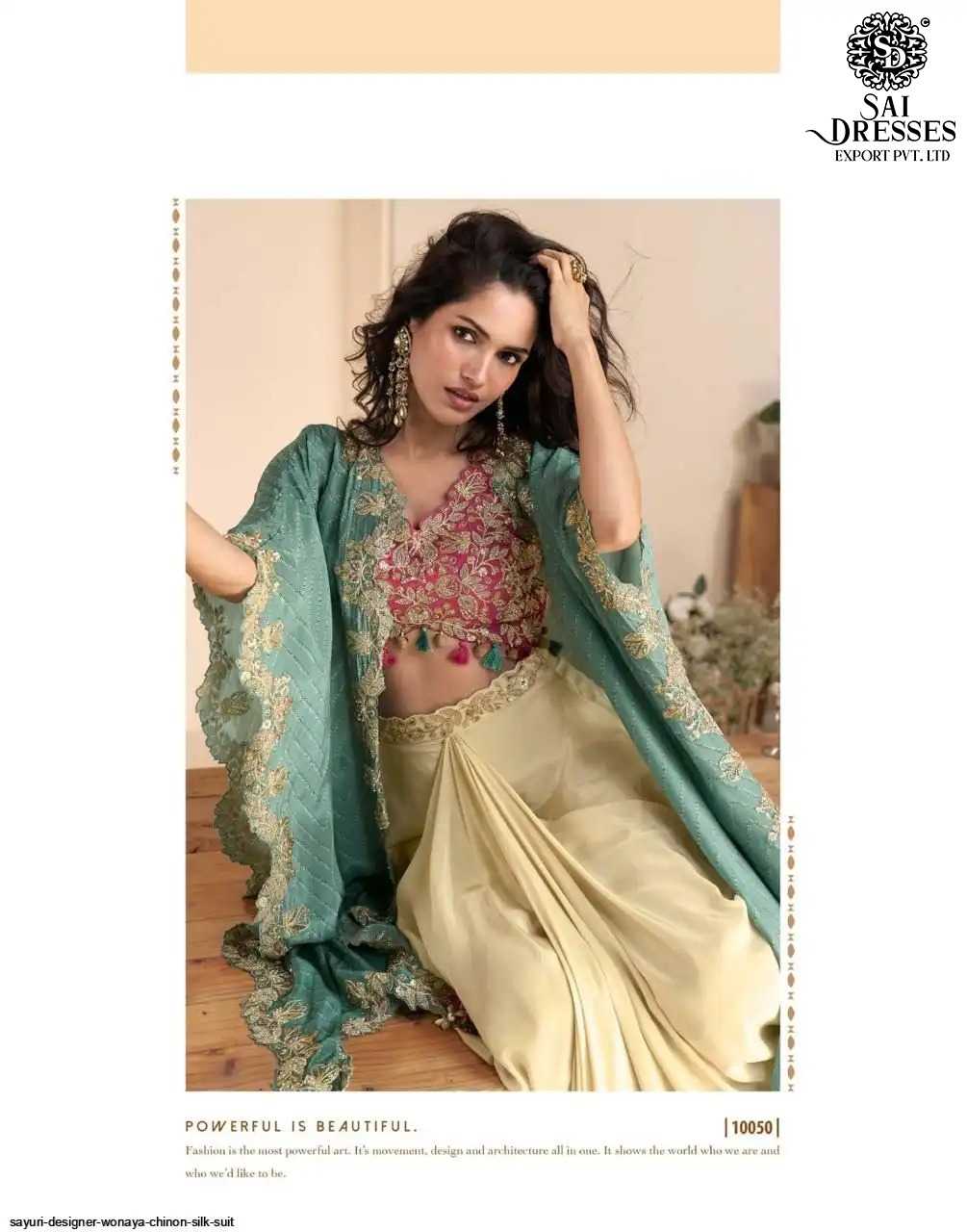 REAL PREMIUM CHINON SILK DESIGNER INDO WESTERN COLLECTION WITH FLORAL PRINT AND ELEGANT EMBROIDERY