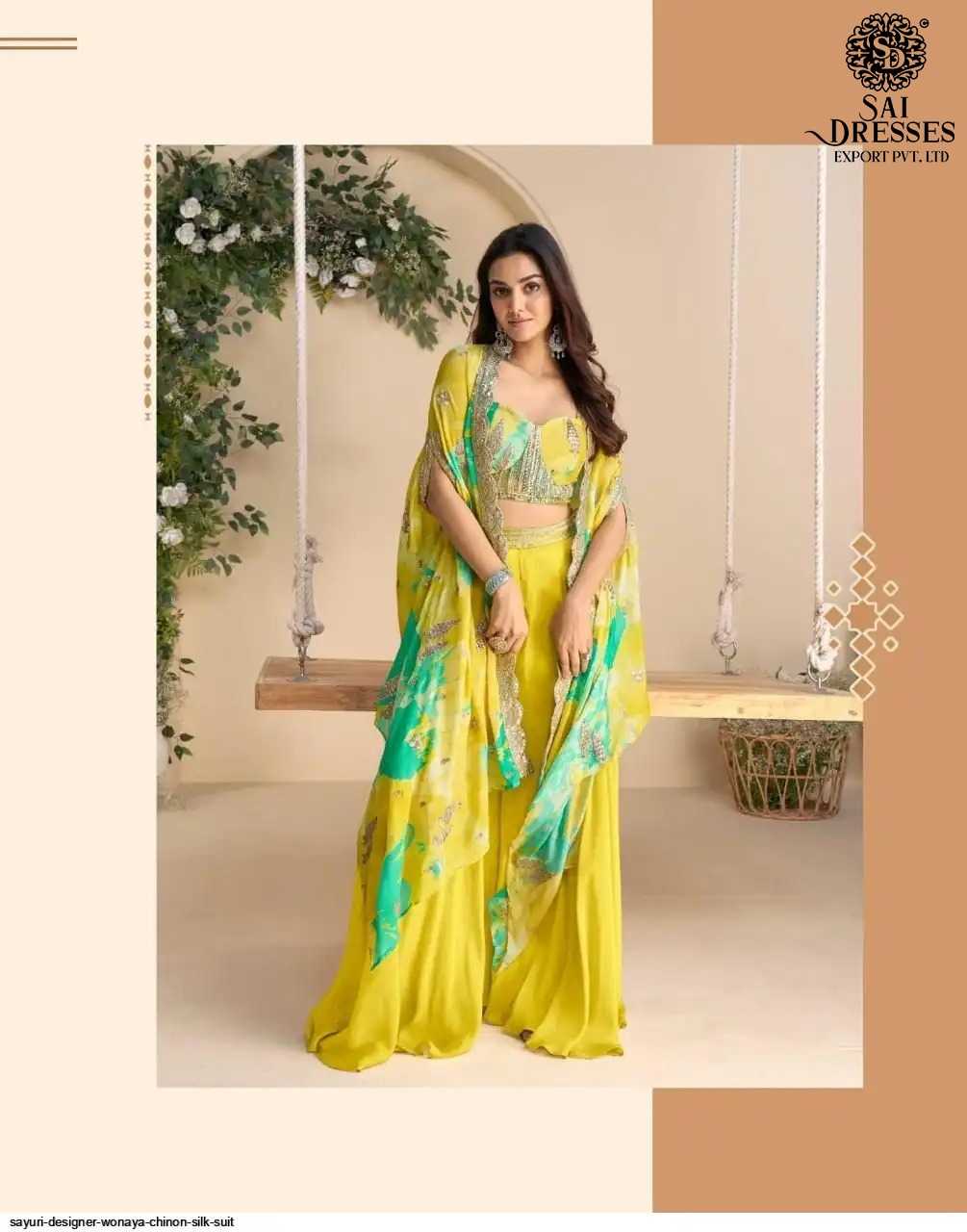 REAL PREMIUM CHINON SILK DESIGNER INDO WESTERN COLLECTION WITH FLORAL PRINT AND ELEGANT EMBROIDERY