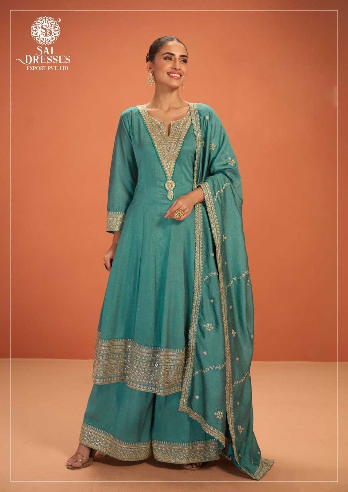 SEA GHREEN PREMIUM SILK DESIGNER ANARKALI SHARARA SET WITH ELEGANT EMBROIDERY AND FLOWY SILHOUETTE – LUXURY FESTIVE & PARTY WEAR