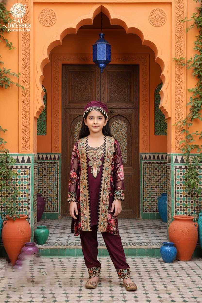 WINE MAROON PREMIUM GIRLS EMBROIDERED KURTI PANT SET FOR FESTIVE OCCASIONS