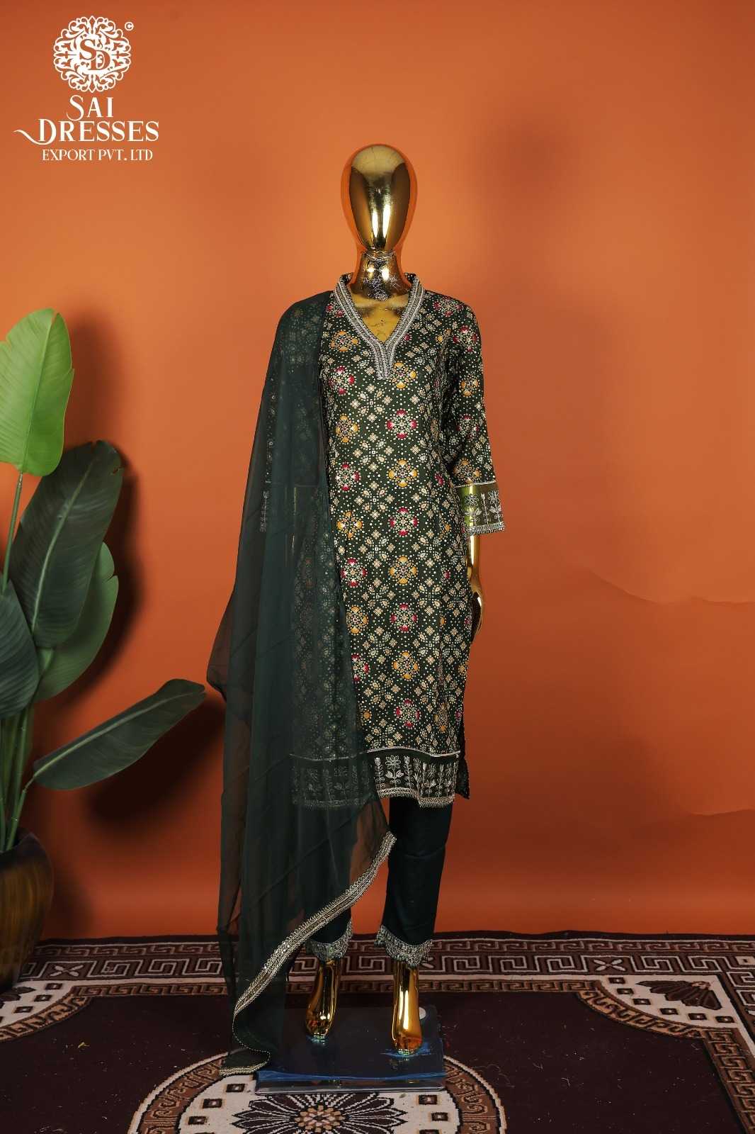 CLASSIC REYON FLORAL PRINTED KURTI WITH BEAUTIFUL WORK, MATCHING PANTS & DUPATTA – DEEP BLACK COLOUR