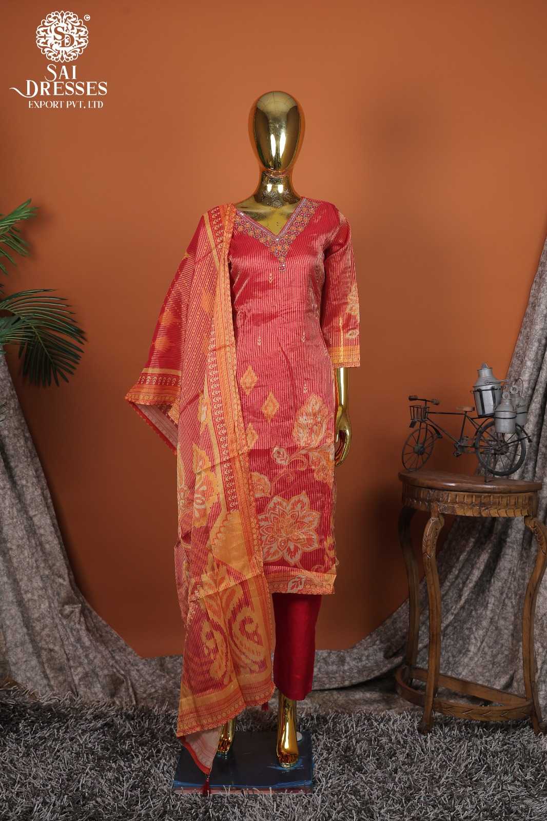 DESIGNER PURE SHIMMER JACQUARD DEEP RED KURTI SET WITH INTRICATE HAND EMBROIDERY AND LUXURIOUS GOLD MOTIFS