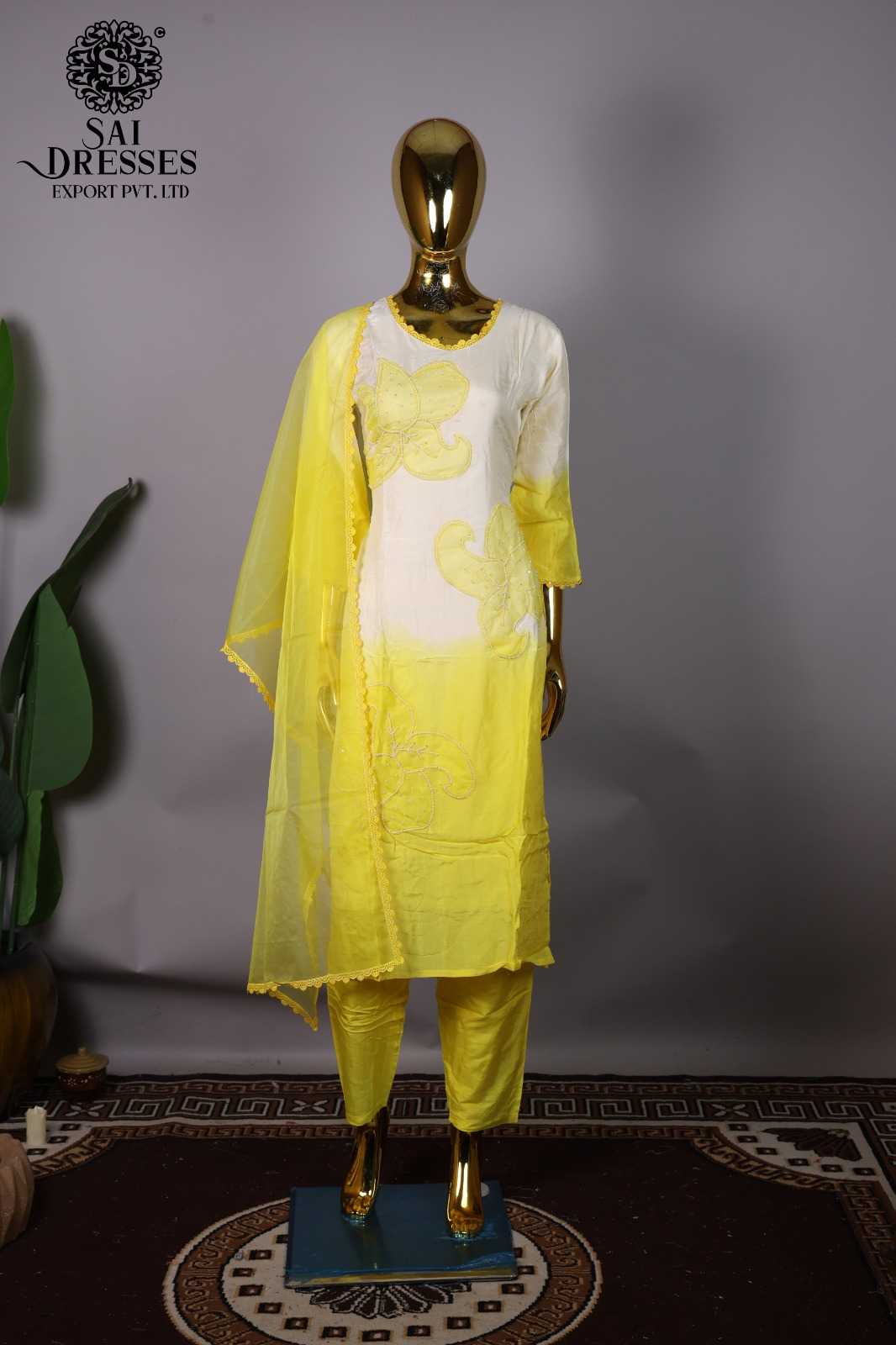 ELEGANT DOLLA SILK YELLOW SHADE KURTI SET WITH HEAVY HANDWORK EMBROIDERY AND SOFT DUPATTA