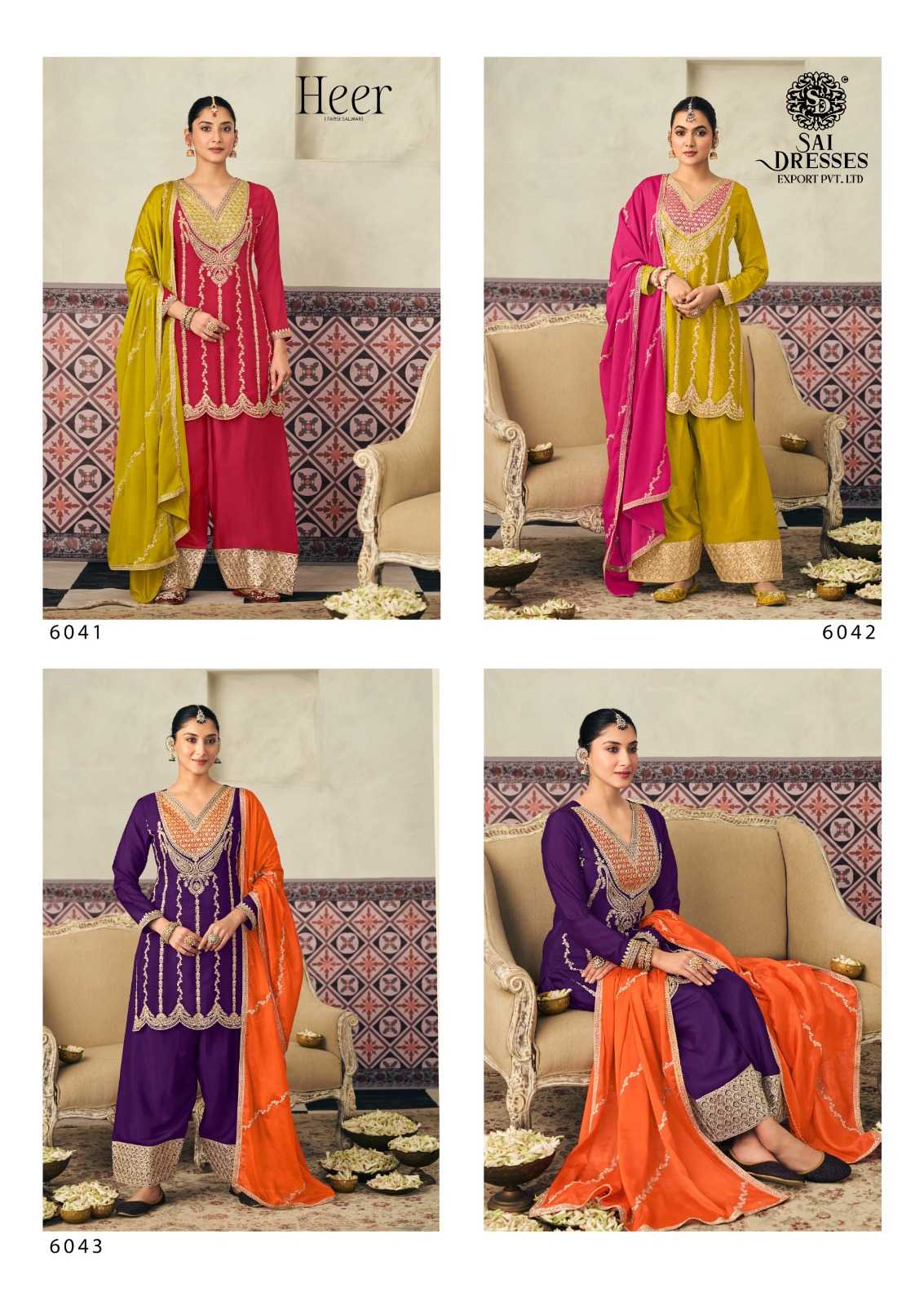 EXCLUSIVE DESIGNER FARSI SALWAR SUIT CHINON FABRIC WITH HEAVY EMBROIDERY AND ZARKAN DETAILING – WEDDING SPECIAL COLOURS