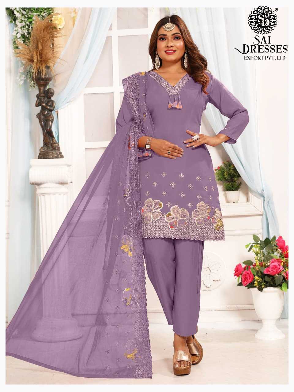 LAVENDER PURPLE ROMAN SHIMMER FABRIC SUIT WITH HEAVY HAND & EMBROIDERY WORK AND MATCHING DUPATTA – PREMIUM FESTIVE WEAR COLLECTION