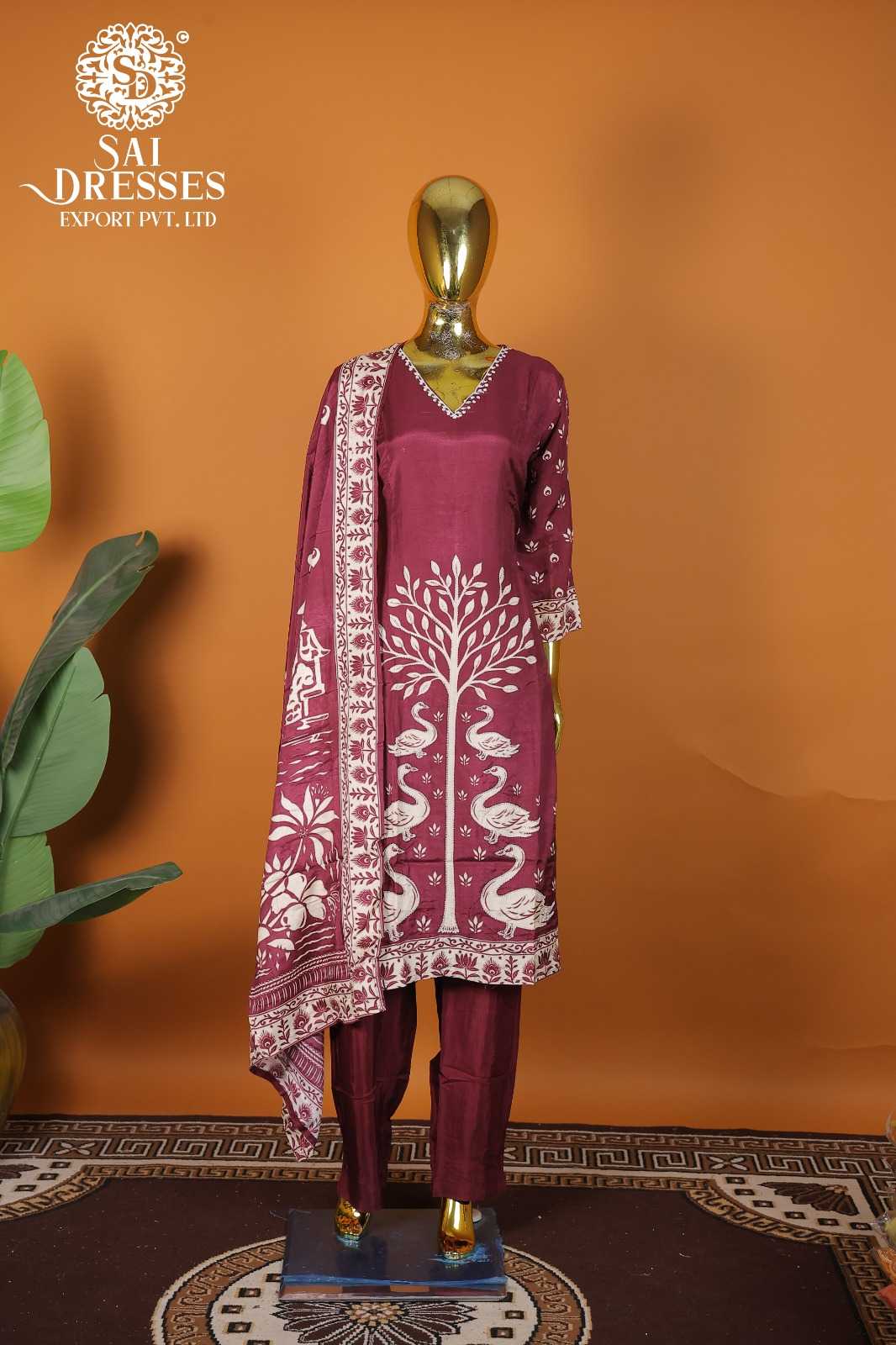 LUXURY ETHNIC WEAR – PURE MASLIN SALWAR SUIT WITH TRADITIONAL HAND PRINTED WORK – PREMIUM QUALITY