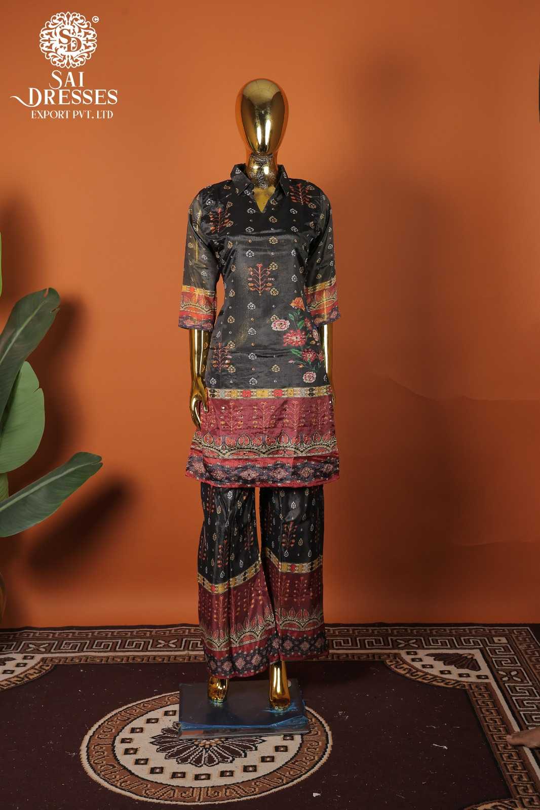 LUXURY PURE CHINON BLACK  ETHNIC WEAR WITH HEAVY FRONT PANEL DESIGNER WORK