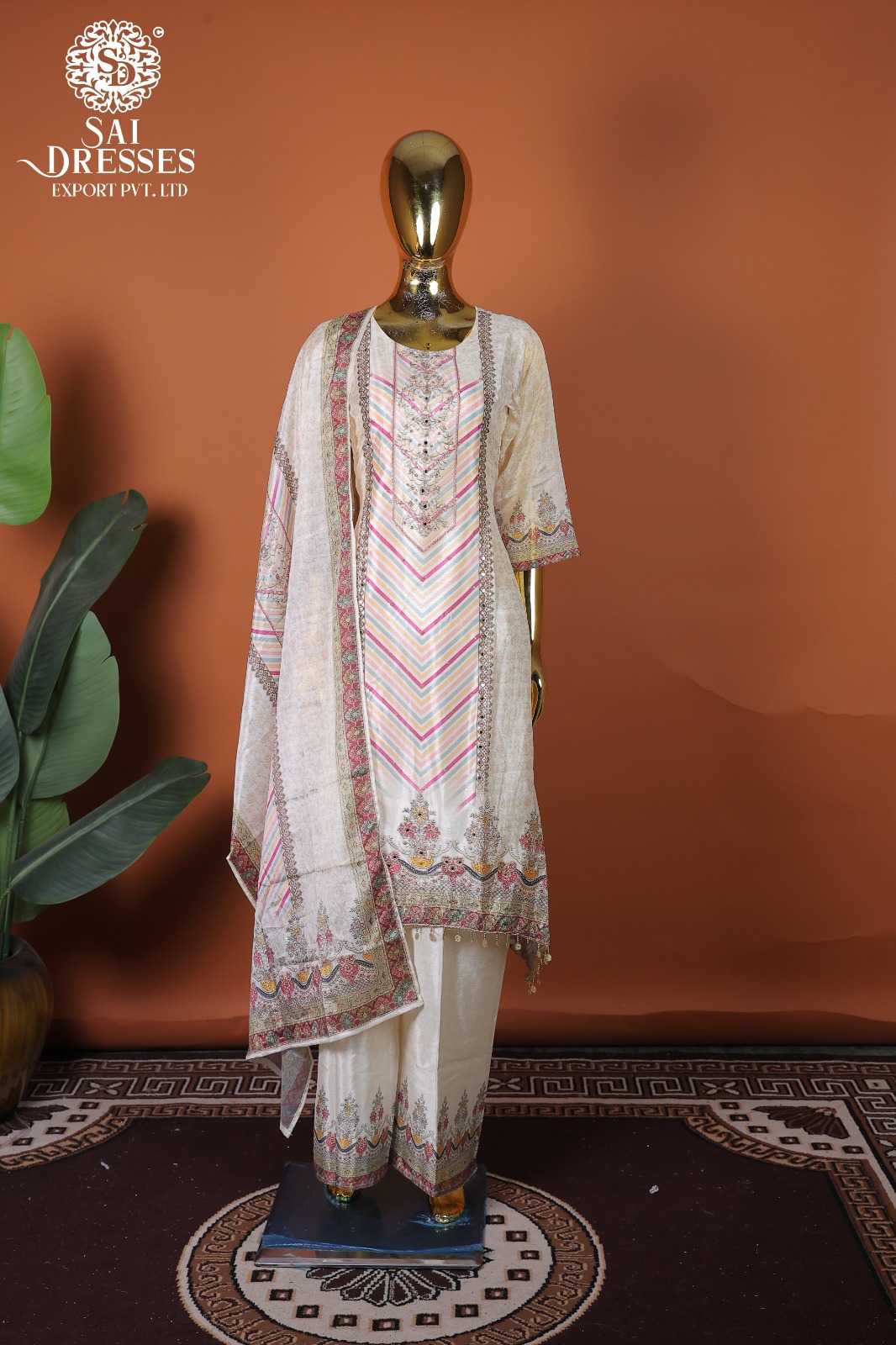 LUXURY PURE CHINON OFF WHITE ETHNIC WEAR WITH DELICATE HAND WORK AND TRADITIONAL MOTIFS