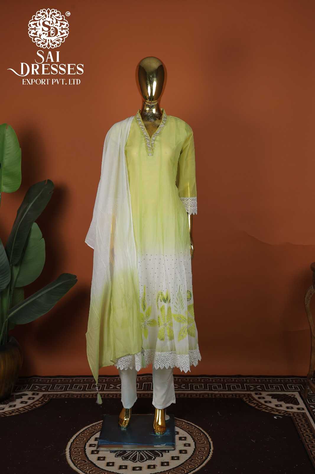 LUXURY PURE MAL CHANDERI LEMON GREEN ETHNIC WEAR WITH INTRICATE HEAVY HAND WORK