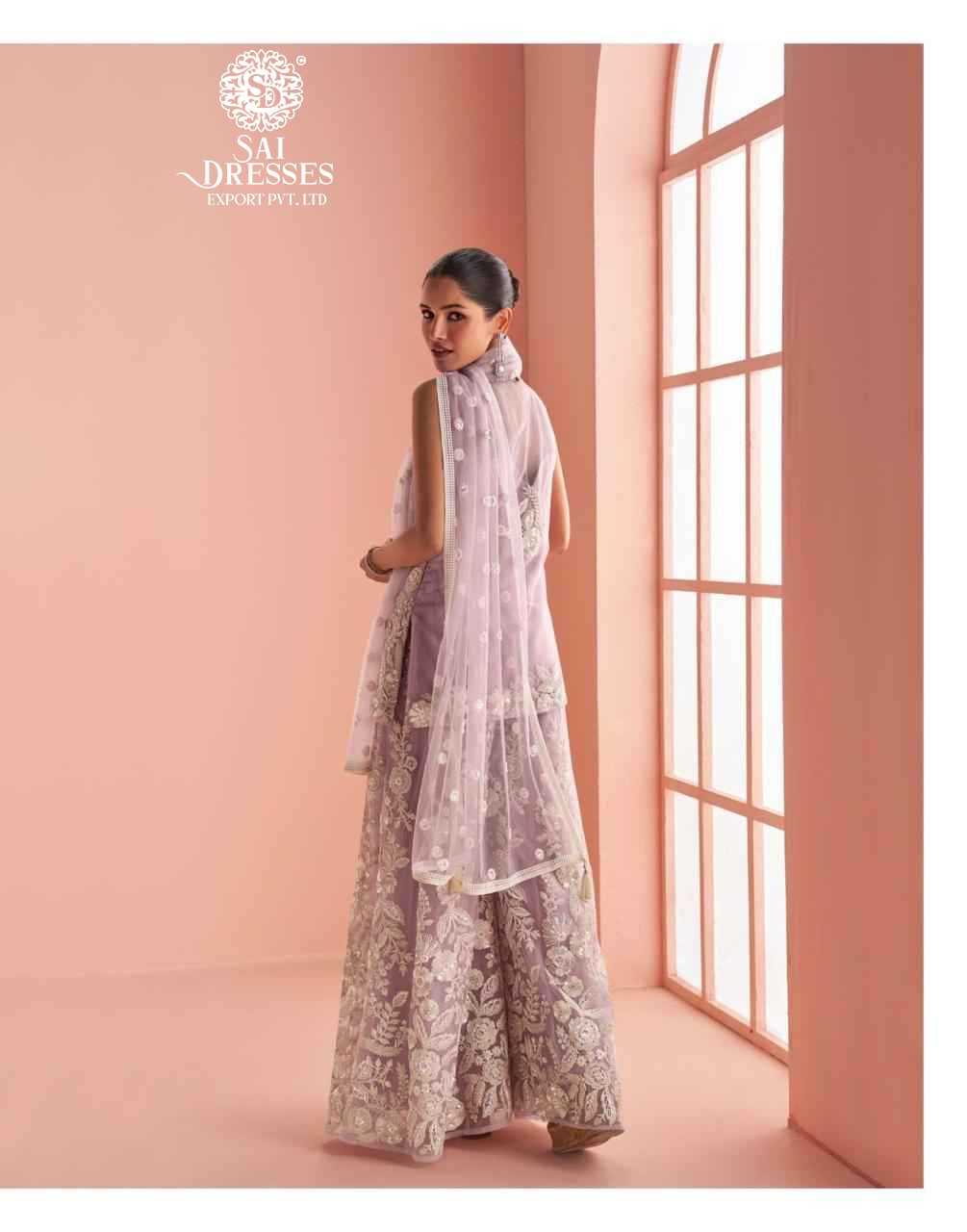 LUXURY REAL NET HALTER NECK LADIES SUIT WITH FRONT & BACK HEAVY EMBROIDERY AND BEADS WORK