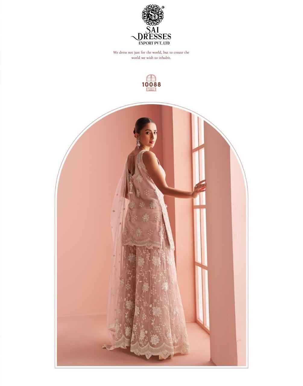 LUXURY REAL NET HALTER NECK LADIES SUIT WITH FRONT & BACK HEAVY EMBROIDERY AND BEADS WORK