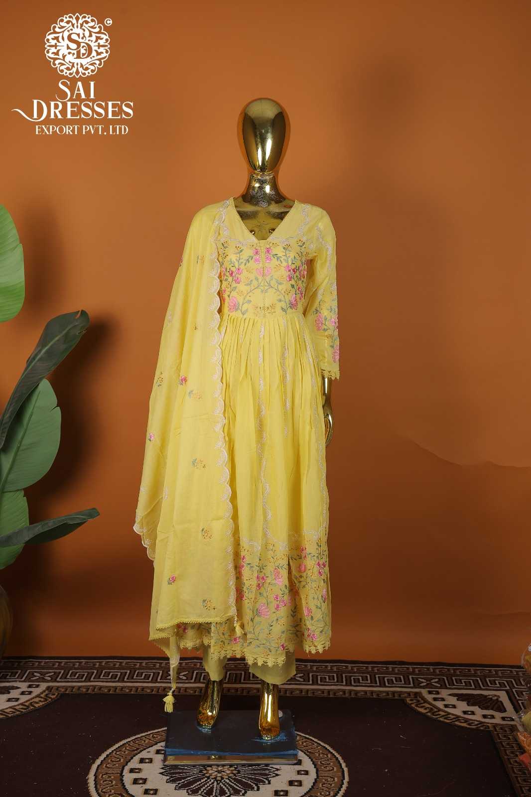 LUXURY SALWAR SUIT - PURE MAL COTTON  WITH ELEGANT HAND EMBROIDERY IN REFRESHING YELLOW