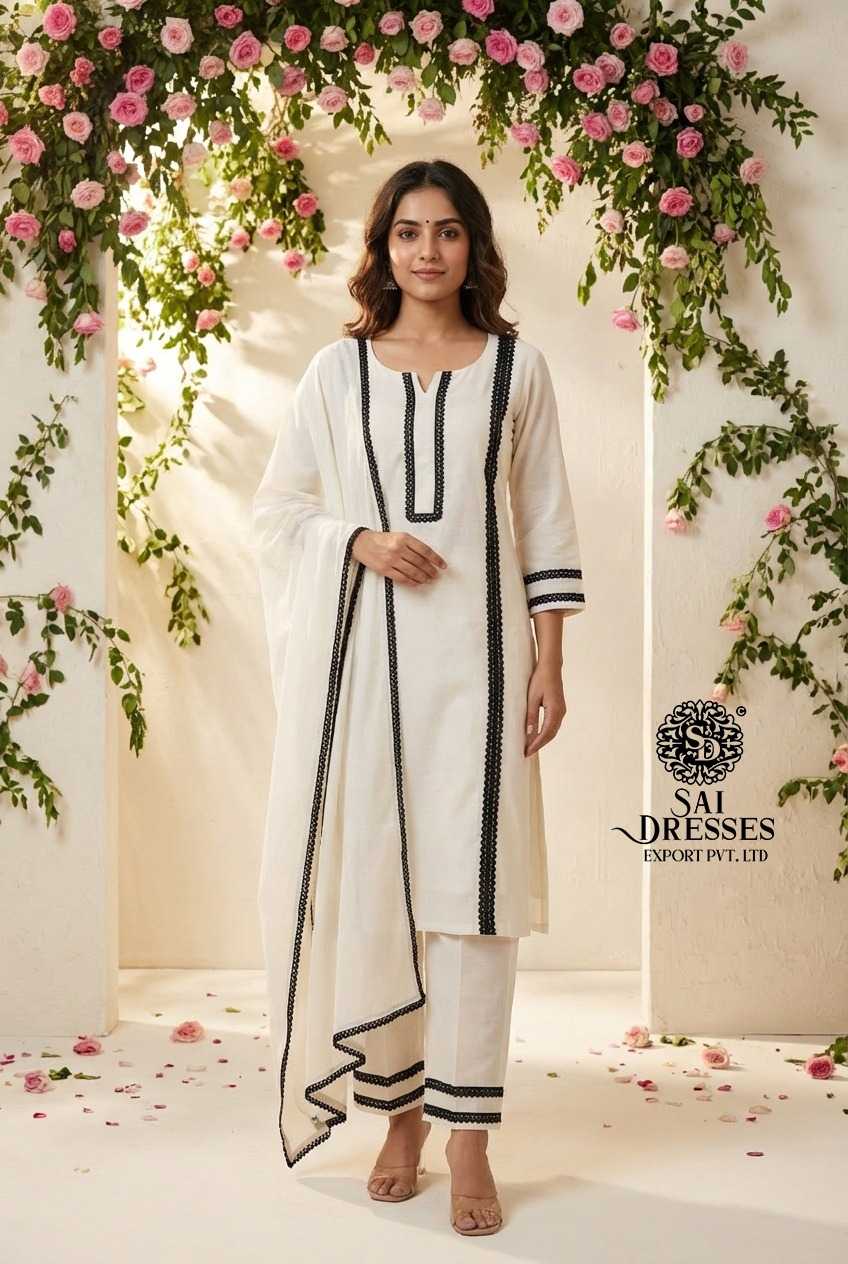 OFF WHITE ROMAN SILK ELEGANT SUIT WITH HEAVY GPO LACE DETAILING AND DUPATTA