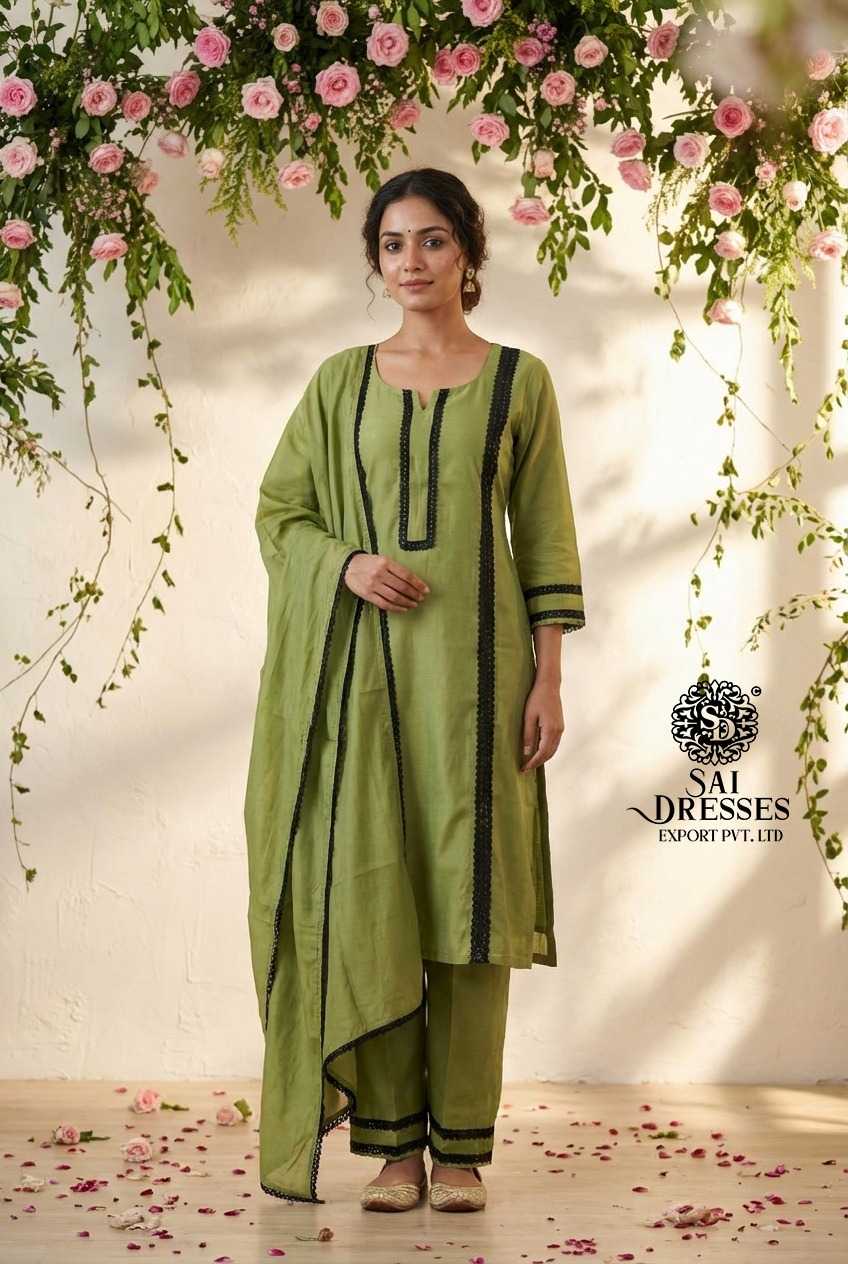 OLIVE GREEN ROMAN SILK GRACEFUL SUIT WITH HEAVY GPO LACE WORK DUPATTA SET