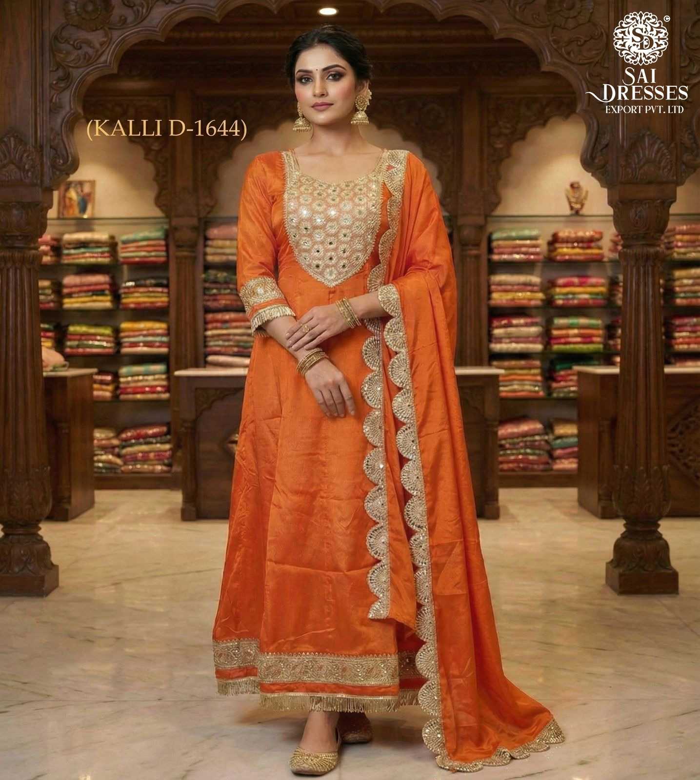 ORANGE CHINON SILK HEAVY HAND WORK EMBROIDERED SUIT SET WITH DUPATTA – PREMIUM FESTIVE & WEDDING WEAR COLLECTION