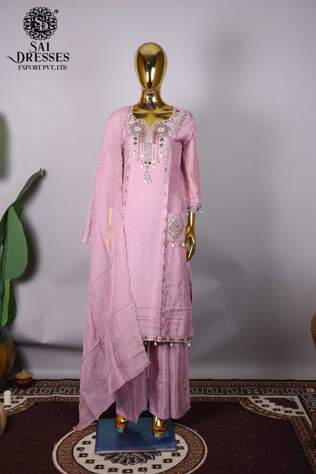 PREMIUM DOLLA SILK DUSTY PINK KURTI SET WITH HEAVY MULTICOLOR HANDWORK EMBROIDERY AND MATCHING DUPATTA