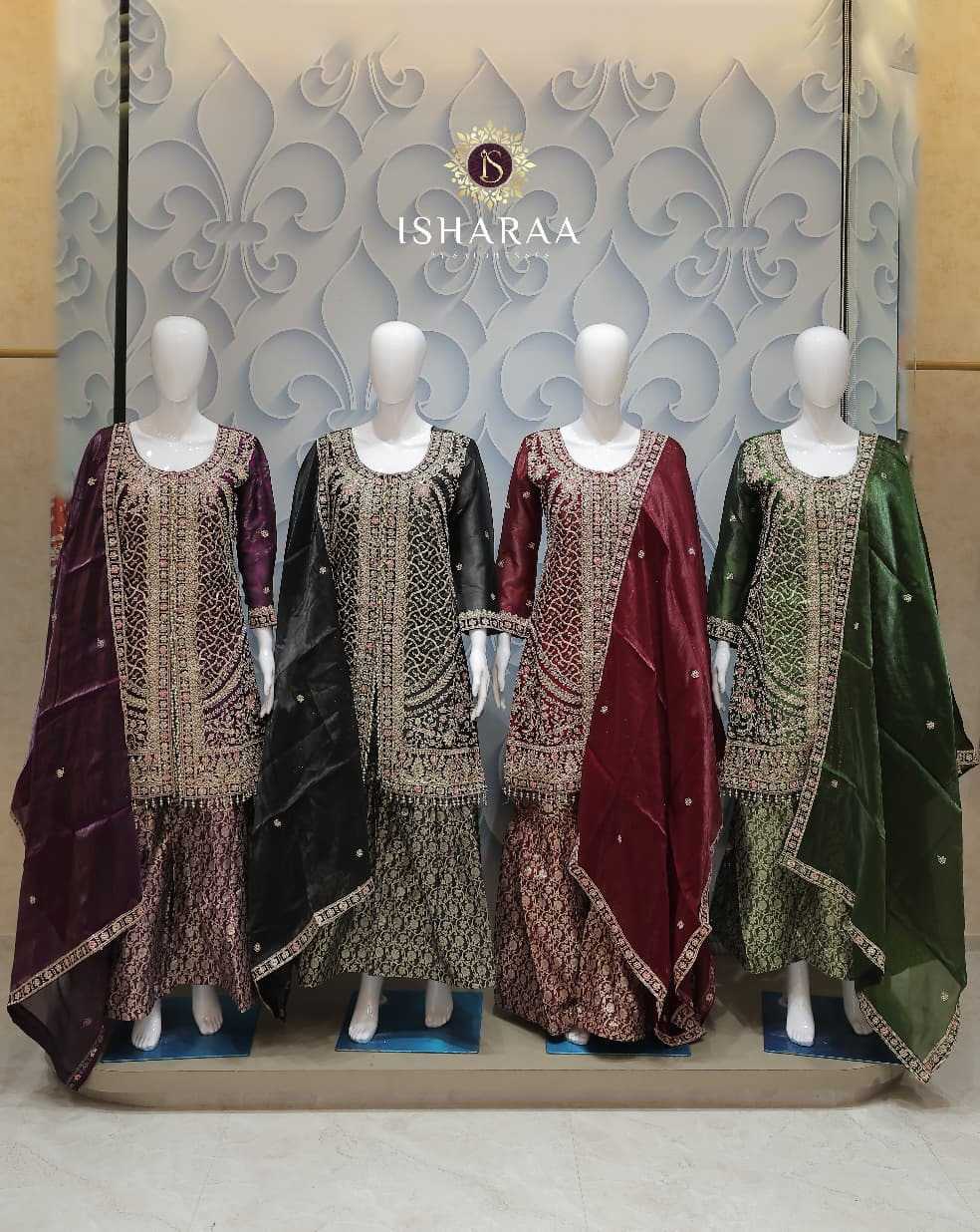 PREMIUM FANCY HEAVY EMBROIDERED WINE PURPLE, CLASSIC BLACK, MAROON RED & EMERALD GREEN KURTI SHARARA SET WITH RICH FESTIVE LOOK