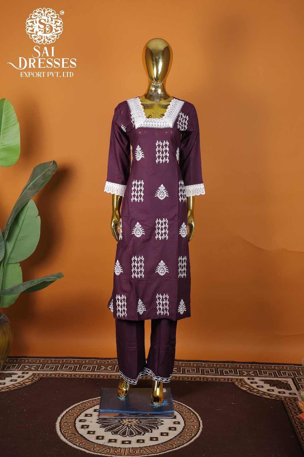 PREMIUM HEAVY RAYON SALWAR SUIT WITH ELEGANT EMBROIDERY AND GPO LACE DETAILING – WINE COLOUR
