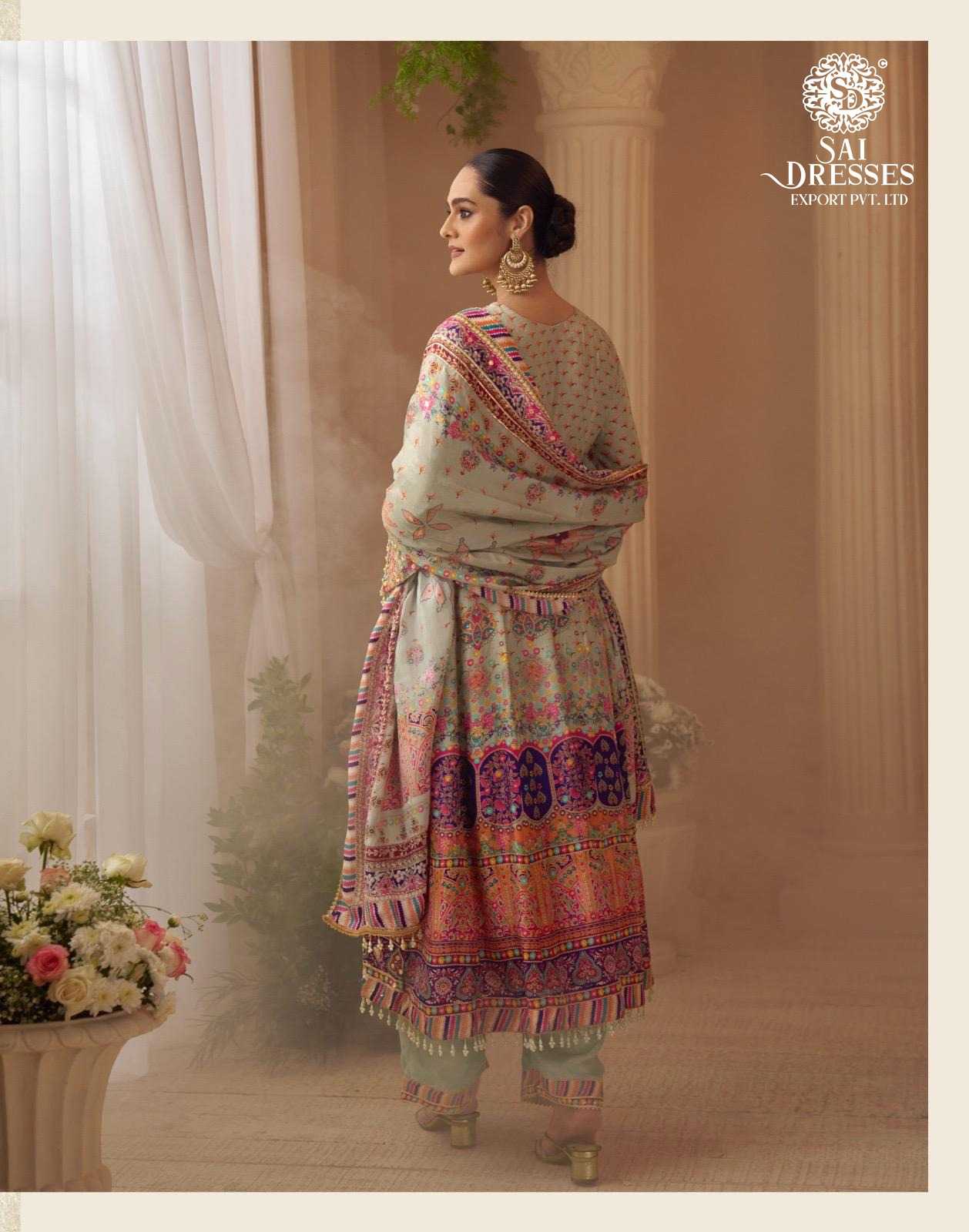 PREMIUM NATURAL CREPE SILK HEAVY HANDWORK EMBROIDERED SALWAR SUIT SET IN BEIGE WITH MULTI-COLOUR DETAILS