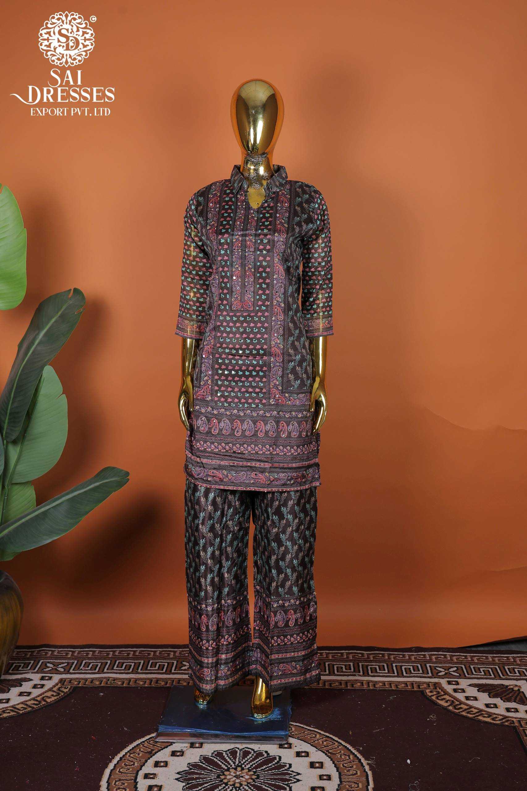 PREMIUM PURE CHINON PINK BLACK  DESIGNER KURTI SET WITH INTRICATE WORK DETAILS